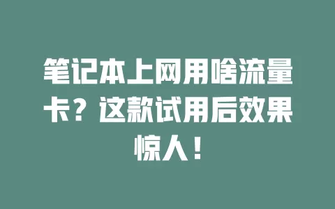笔记本上网用啥流量卡？这款试用后效果惊人！