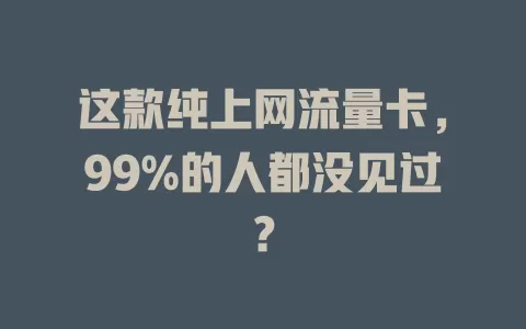 这款纯上网流量卡，99%的人都没见过？