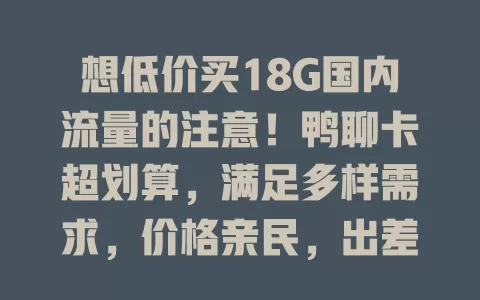 想低价买18G国内流量的注意！鸭聊卡超划算，满足多样需求，价格亲民，出差旅行也方便
