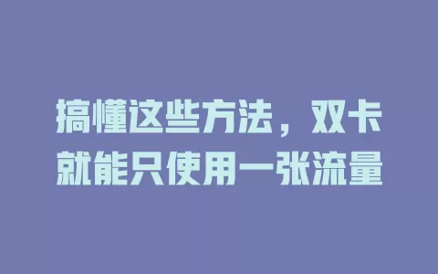 搞懂这些方法，双卡就能只使用一张流量