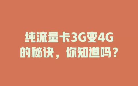 纯流量卡3G变4G的秘诀，你知道吗？