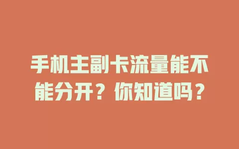 手机主副卡流量能不能分开？你知道吗？