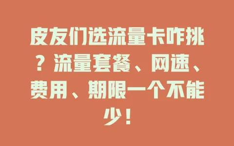 皮友们选流量卡咋挑？流量套餐、网速、费用、期限一个不能少！