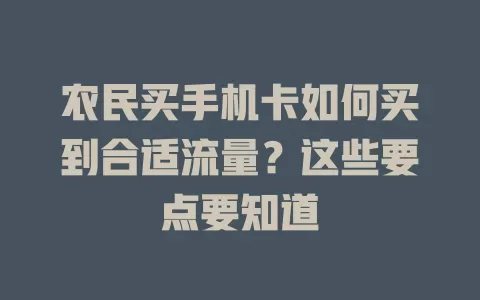 农民买手机卡如何买到合适流量？这些要点要知道