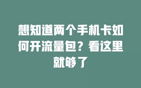 想知道两个手机卡如何开流量包？看这里就够了