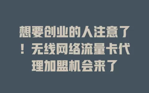 想要创业的人注意了！无线网络流量卡代理加盟机会来了