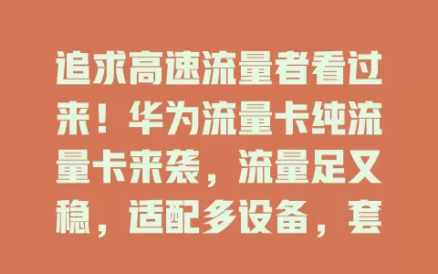 追求高速流量者看过来！华为流量卡纯流量卡来袭，流量足又稳，适配多设备，套餐灵活，畅享数字便利