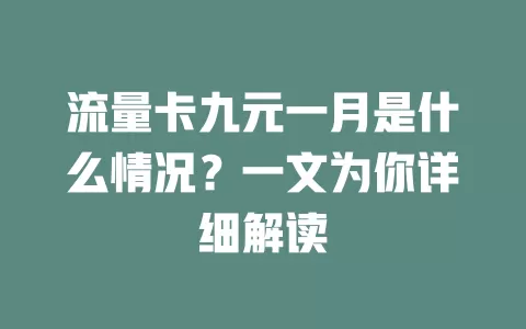 流量卡九元一月是什么情况？一文为你详细解读