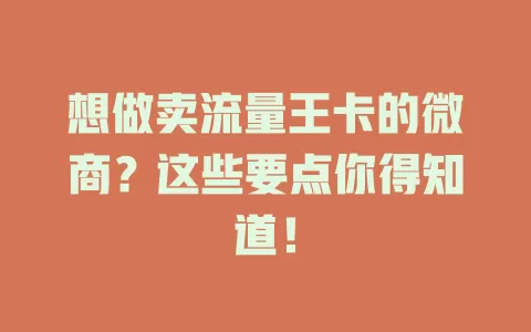 想做卖流量王卡的微商？这些要点你得知道！