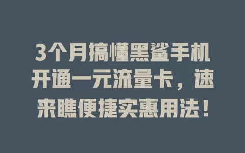 3个月搞懂黑鲨手机开通一元流量卡，速来瞧便捷实惠用法！
