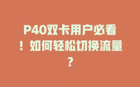 P40双卡用户必看！如何轻松切换流量？