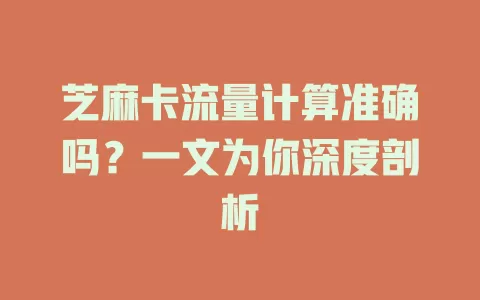 芝麻卡流量计算准确吗？一文为你深度剖析