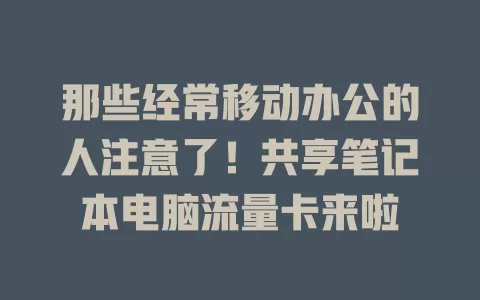 那些经常移动办公的人注意了！共享笔记本电脑流量卡来啦