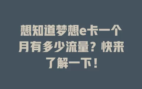 想知道梦想e卡一个月有多少流量？快来了解一下！
