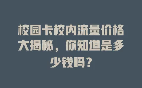校园卡校内流量价格大揭秘，你知道是多少钱吗？