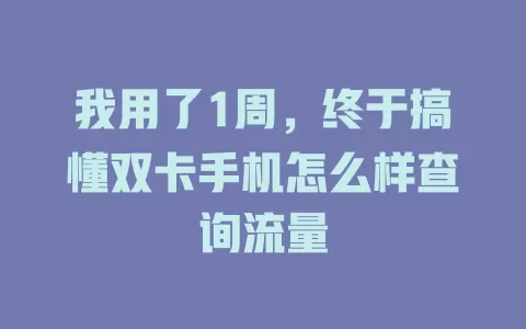我用了1周，终于搞懂双卡手机怎么样查询流量