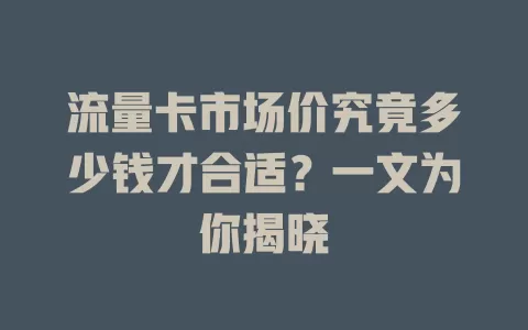流量卡市场价究竟多少钱才合适？一文为你揭晓
