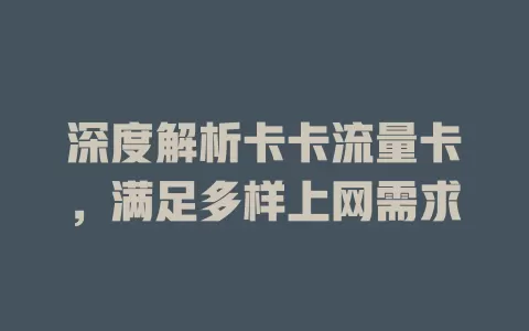 深度解析卡卡流量卡，满足多样上网需求