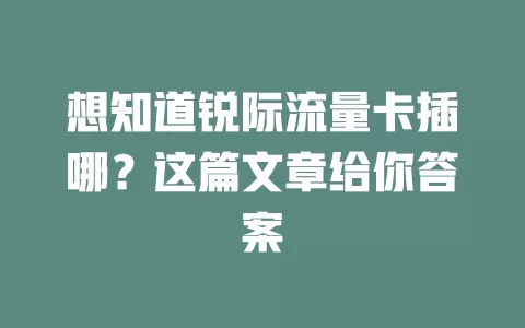 想知道锐际流量卡插哪？这篇文章给你答案