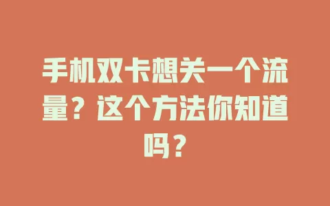 手机双卡想关一个流量？这个方法你知道吗？