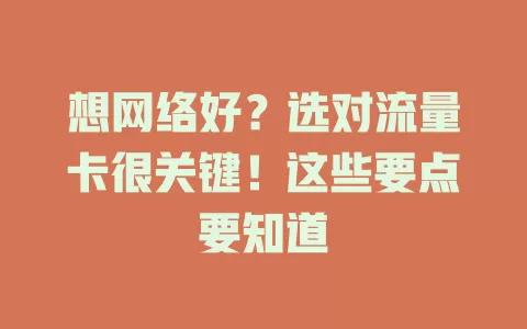 想网络好？选对流量卡很关键！这些要点要知道