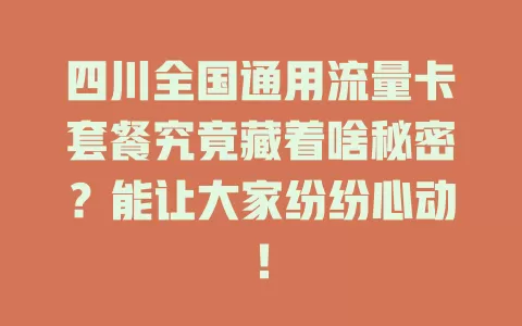 四川全国通用流量卡套餐究竟藏着啥秘密？能让大家纷纷心动！