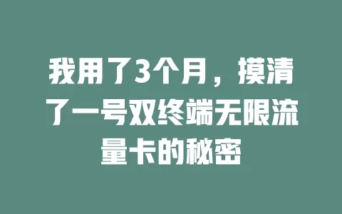 我用了3个月，摸清了一号双终端无限流量卡的秘密