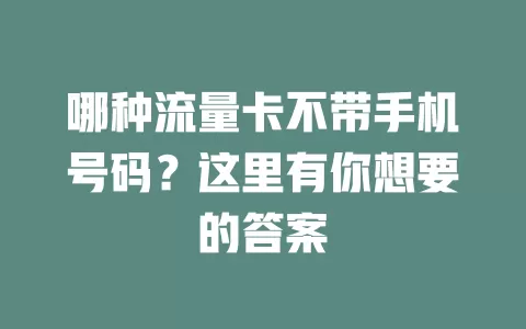 哪种流量卡不带手机号码？这里有你想要的答案