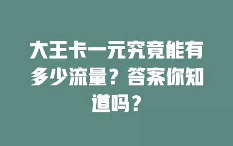 大王卡一元究竟能有多少流量？答案你知道吗？
