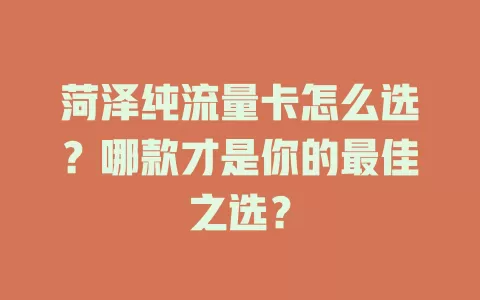 菏泽纯流量卡怎么选？哪款才是你的最佳之选？