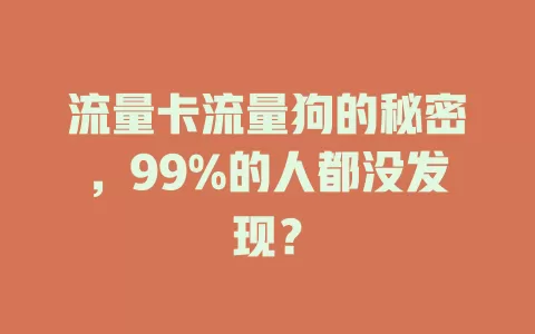 流量卡流量狗的秘密，99%的人都没发现？