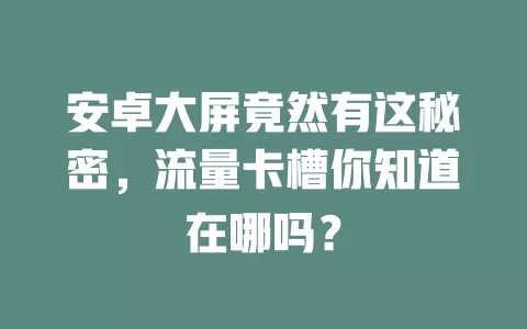 安卓大屏竟然有这秘密，流量卡槽你知道在哪吗？