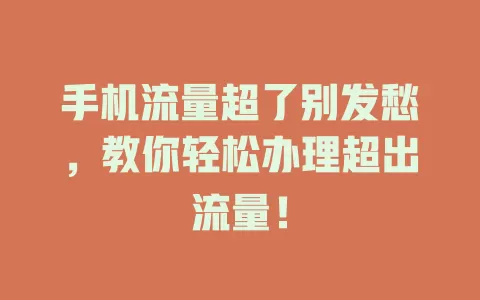 手机流量超了别发愁，教你轻松办理超出流量！