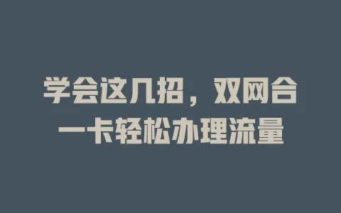 学会这几招，双网合一卡轻松办理流量