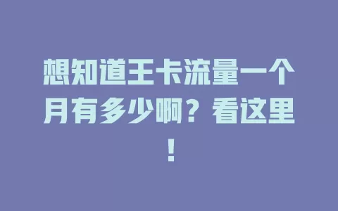 想知道王卡流量一个月有多少啊？看这里！