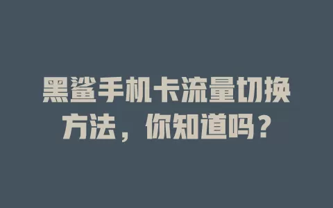 黑鲨手机卡流量切换方法，你知道吗？