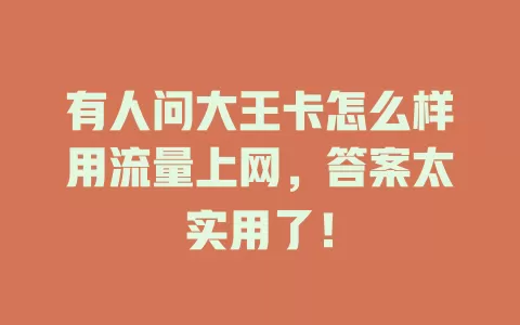 有人问大王卡怎么样用流量上网，答案太实用了！