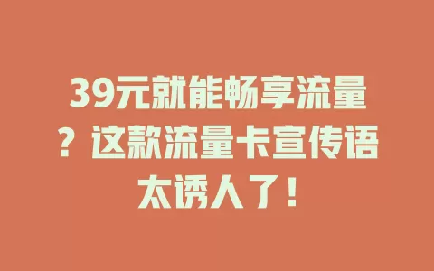 39元就能畅享流量？这款流量卡宣传语太诱人了！