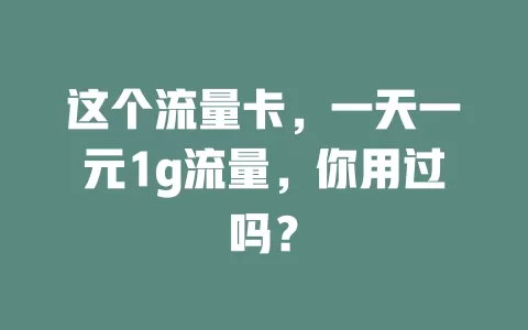 这个流量卡，一天一元1g流量，你用过吗？
