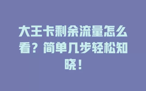 大王卡剩余流量怎么看？简单几步轻松知晓！