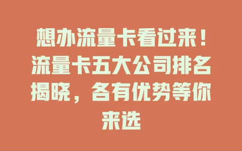 想办流量卡看过来！流量卡五大公司排名揭晓，各有优势等你来选