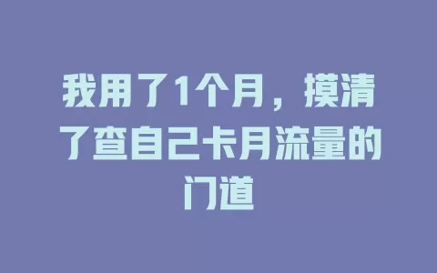我用了1个月，摸清了查自己卡月流量的门道