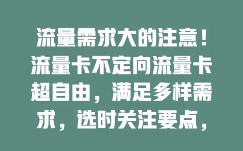 流量需求大的注意！流量卡不定向流量卡超自由，满足多样需求，选时关注要点，快来开启便捷网络生活