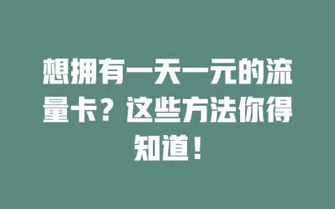 想拥有一天一元的流量卡？这些方法你得知道！