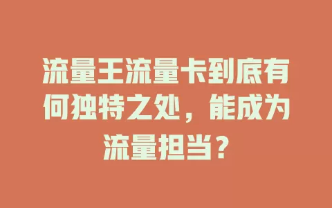 流量王流量卡到底有何独特之处，能成为流量担当？