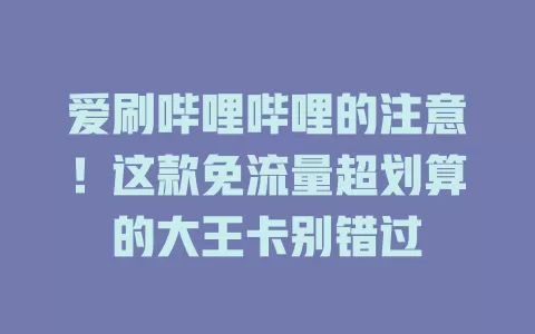 爱刷哔哩哔哩的注意！这款免流量超划算的大王卡别错过