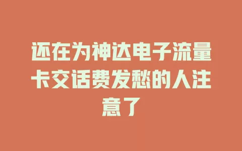 还在为神达电子流量卡交话费发愁的人注意了