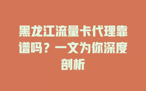 黑龙江流量卡代理靠谱吗？一文为你深度剖析