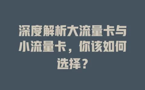 深度解析大流量卡与小流量卡，你该如何选择？