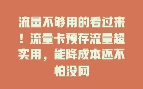 流量不够用的看过来！流量卡预存流量超实用，能降成本还不怕没网
